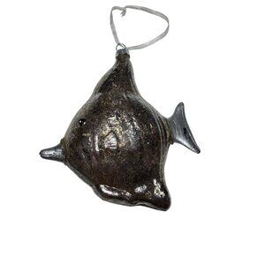 Handcrafted Glass Fish Ornament With Metallic Finish & Ribbon Hanger